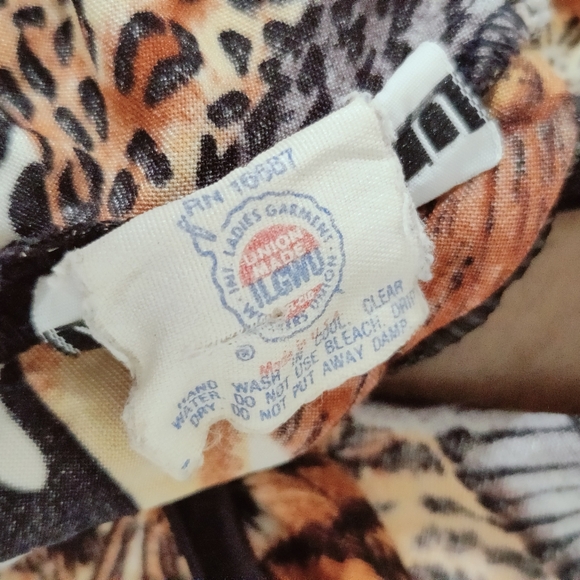 Safari animals Vintage one piece Swimsuit leotard body suit Back Out 80s S/M - Picture 7 of 7